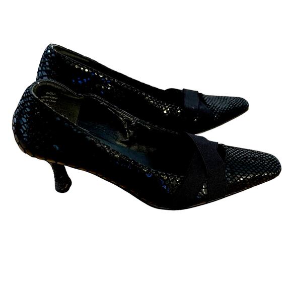 Vintage J Renee Paula Black Crocodile Closed Toe Kitten Pumps 6.5 - Picture 1 of 5